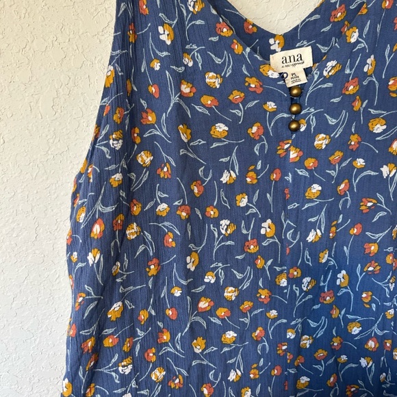 a.n.a Blue Floral V-Neck Sleeveless Mini Dress, Lightweight, Cruising Style - Picture 2 of 6